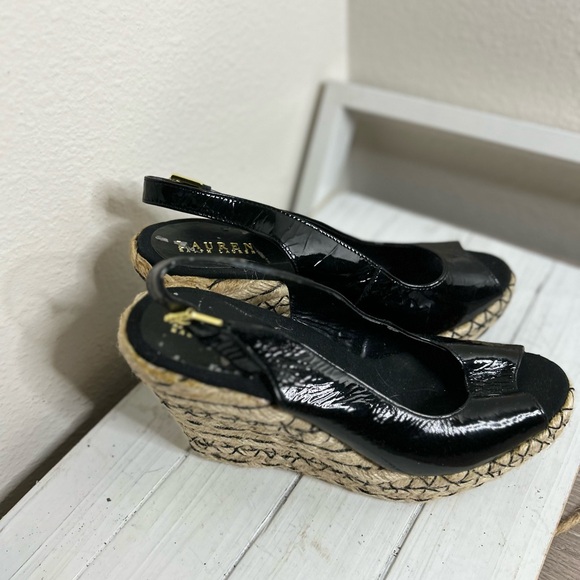 Ralph Lauren Talya Black Wedge Espadrilles with Ankle Strap sz 9.5 - Picture 1 of 6